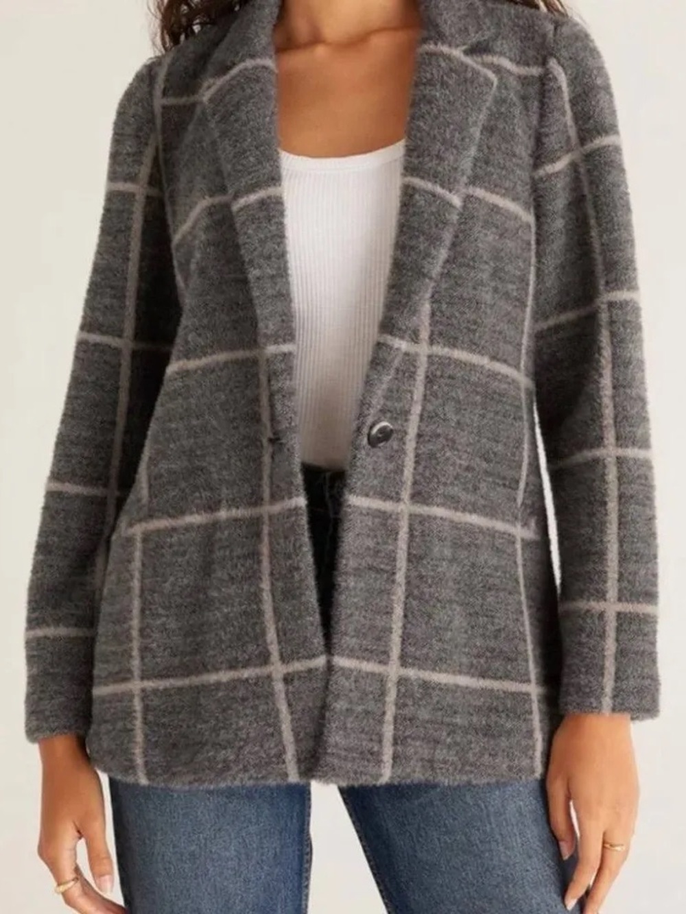 Z Supply Anna Plaid Blazer - size M - grey/ charcoal